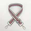 Detail view of woven bag strap with geometric patterns and silver swivel snap hooks - Geometric Sawtooth Brocade Pattern (B30+Silver Hook)