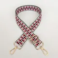 Detail view of woven geometric pattern strap with golden metal clasps for bags - Red Black Geometric Check Pattern (B31+Gold Hook)