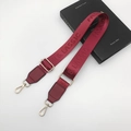 Adjustable burgundy nylon bag strap with gold buckles and Fashion & Classic embroidery - Gunmetal Hook / Wine Red + Wine Red Leather