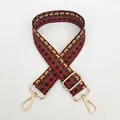 Detail of adjustable embroidered shoulder strap with geometric pattern and golden hooks - Red Brown Geometric Wave Texture (B32+Gold Hook)