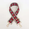 Detail of thickened canvas bag strap with red and black geometric jacquard and gold hooks - Pattern B15 + Gold Hardware