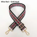 Detail of adjustable wine red geometric canvas strap with premium gold hardware hooks - Wine Red + Gold Hook