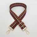 Adjustable ethnic style woven bag strap with geometric patterns and gold metal hooks - Orange Brown Geometric Plaid (B33+Gold Hook)