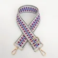 Close-up of geometric pattern woven bag strap with golden metal adjustable buckles - Gray Navy Purple Geometric (B51+Gold Hook)