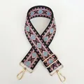 Close-up of thick canvas bag strap with pink geometric jacquard pattern and gold metal hooks - Pattern B16 + Gold Hardware