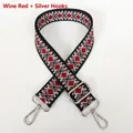 Detail view of jacquard canvas strap with geometric diamond patterns and silver metal hooks - Wine Red + Silver Hook