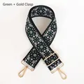 Dettaglio tracolla etnica intrecciata con motivi geometrici e ganci in metallo oro - Gancio Argentato / Verde