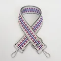 Detail of geometric woven shoulder strap with silver hooks and adjustable buckle length - Blue Purple Gray White Geometric (B51+Silver Hook)