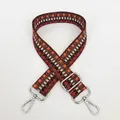 Detail of woven jacquard purse strap with geometric pattern and silver metal hooks - Red Orange Ethnic Geometric (B33+Silver Hook)