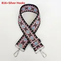 Detail of embroidered bohemian geometric bag strap with silver metal swivel hooks - Pattern B16 + Silver Hardware
