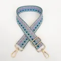 Close-up of geometric embroidered woven strap B34 with gold hooks for handbags - Blue Purple Green Geometric Block (B34+Gold Hook)