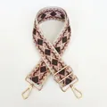 Detail of adjustable canvas bag strap with beige and brown geometric diamond jacquard weave - Pattern B17 + Gold Hardware