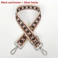 Detail of jacquard canvas strap with black and brown diamond pattern and silver hooks - Black Brown + Silver Hooks
