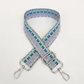Detail of adjustable embroidered wide canvas strap with blue geometric jacquard pattern - Blue Purple Multicolor Geometric Jacquard (B34+Silver Hook)