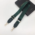 Dark green adjustable nylon shoulder strap with gold metal hooks and fashion jacquard - Green + Green Leather