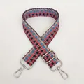Detail of adjustable woven jacquard bag strap B35 with silver metal carabiner hooks - Multicolor Jacquard Patchwork Pattern (B35+Silver Hook)