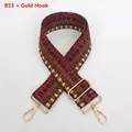 Detail of adjustable woven replacement bag strap with vintage ethnic jacquard pattern - Red Black Yellow Brown Vintage Jacquard (B53+Gold Hook)