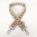 Detail of adjustable bohemian jacquard purse strap with brown rhombus pattern and silver hooks - Brown + Silver Hook