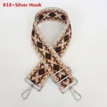Detail of jacquard canvas strap with silver buckles and brown diamond pattern - Pattern B18 + Silver Hardware