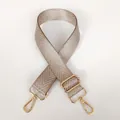 Adjustable khaki canvas strap with silver thread V-pattern and gold metal hooks - Khaki Herringbone & Gold Hook