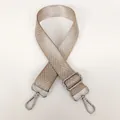 Detail of adjustable khaki woven strap with silver chevron pattern and metal hooks - Khaki Herringbone & Silver Hook
