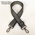 Detail of adjustable wide shoulder strap with gold arrow pattern and gunmetal swivel hooks - Gold Arrow & Gunmetal Hook