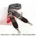 Tracolla larga regolabile di ricambio con motivi floreali vintage e accessori in bronzo - Stampa Mosaico Pelle Caffè