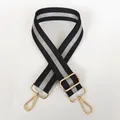 Adjustable wide striped nylon crossbody bag strap with gold metal swivel hooks - Striped Silver & Gold Hook