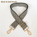 Tracolla regolabile in tela jacquard con motivo a rombi bianchi e neri e ganci dorati - Nero + Gancio Dorato