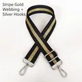 Adjustable black and gold striped woven bag strap with silver metal hooks for handbags - Striped Gold & Silver Hook