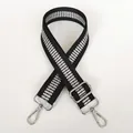 Close-up of black crossbody bag strap with silver geometric pattern and metal hooks - Silver Ladder Pattern & Silver Hook
