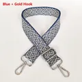 Detail of adjustable blue and white diamond pattern canvas strap with silver lobster hooks - Blue + Silver Hook