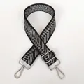 Detail of adjustable black and white chevron crossbody strap with silver metal hooks - Silver Arrow & Silver Hook