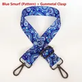 Close-up of adjustable blue paisley strap with gunmetal swivel hooks and floral patterns - Blue Paisley + Gunmetal Hook