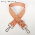 Adjustable orange and beige geometric jacquard canvas bag strap with silver metal hooks - Orange + Silver Hook