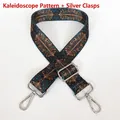 Detail view of the colorful geometric pattern strap with silver metal hooks for crossbody bags - Kaleidoscope Pattern + Silver Hook
