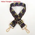 Detail of adjustable wide shoulder strap with yellow geometric pattern and gold metal hooks - Yellow Triangle Pattern + Gold Hook