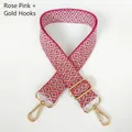 Detail of rose pink and beige geometric jacquard canvas bag strap with gold metal hooks - Rose Pink + Gold Hook