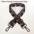 Detail of bohemian yellow triangle woven strap with gunmetal adjustable swivel hooks - Yellow Triangle Pattern + Gunmetal Hook
