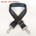 Adjustable geometric woven bag strap in dark blue and red with silver metal buckles - Blue Ink + Silver Hook