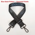 Detail of adjustable geometric strap with navy blue patterns and gunmetal swivel hooks - Blue Ink + Gunmetal Hook