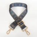 Close-up of ethnic style wide adjustable shoulder strap with gold metal lobster clasps - Mandala Pattern + Gold Hook