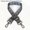 Detail of ethnic geometric mandala strap with gunmetal swivel hooks and adjustable buckle - Mandala Pattern + Gunmetal Hook