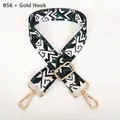 Close-up of wide adjustable bag strap with dark green geometric pattern and gold clasps - Pattern B58 With Gold Hook