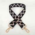 Adjustable wide replacement bag strap with black and beige chevron patterns and gold hooks - Pattern B60 With Gold Hook