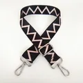 Detail of 5cm wide black shoulder strap with white zigzag pattern and silver lobster hooks - Pattern B60 With Silver Hook