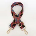 Adjustable wide canvas strap for handbags with geometric V-pattern and gold metal buckles - Black Lake Blue + Gold Hooks