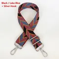 Close-up of bohemian chevron weave bag strap with silver metal swivel hooks - Black Lake Blue + Silver Hooks