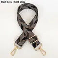 Adjustable black and grey zigzag canvas strap with gold swivel hooks for handbags - Black Grey + Gold Hooks