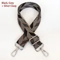 Adjustable thickened canvas bag strap with black and grey geometric wave pattern - Black Grey + Silver Hooks